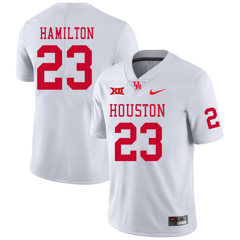 Men #23 Isaiah Hamilton Houston Cougars Big 12 XII College Football Jerseys Stitched-White - Click Image to Close